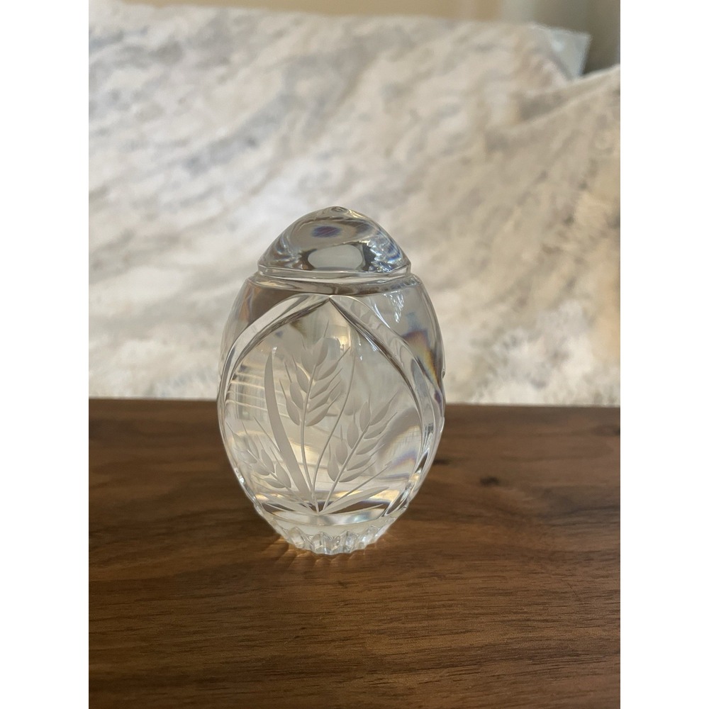 VTG Etched Crystal Egg-Shaped Paperweight Wheat Sheaf Poland